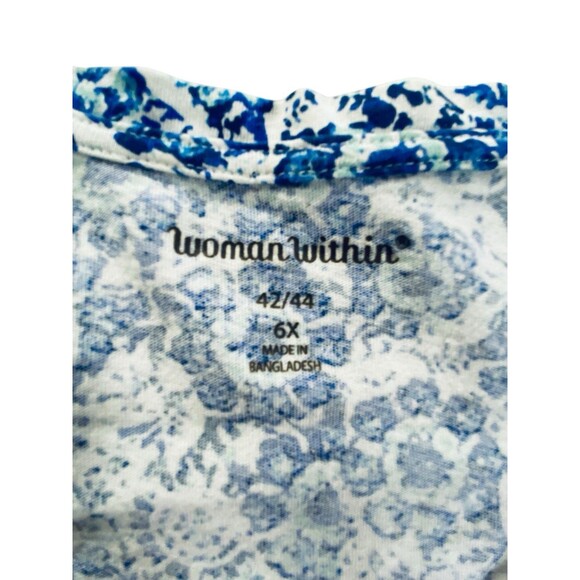 Woman Within Blue & White Short Sleeve Floral Tunic V Neck 6X (42/44) - Picture 2 of 10